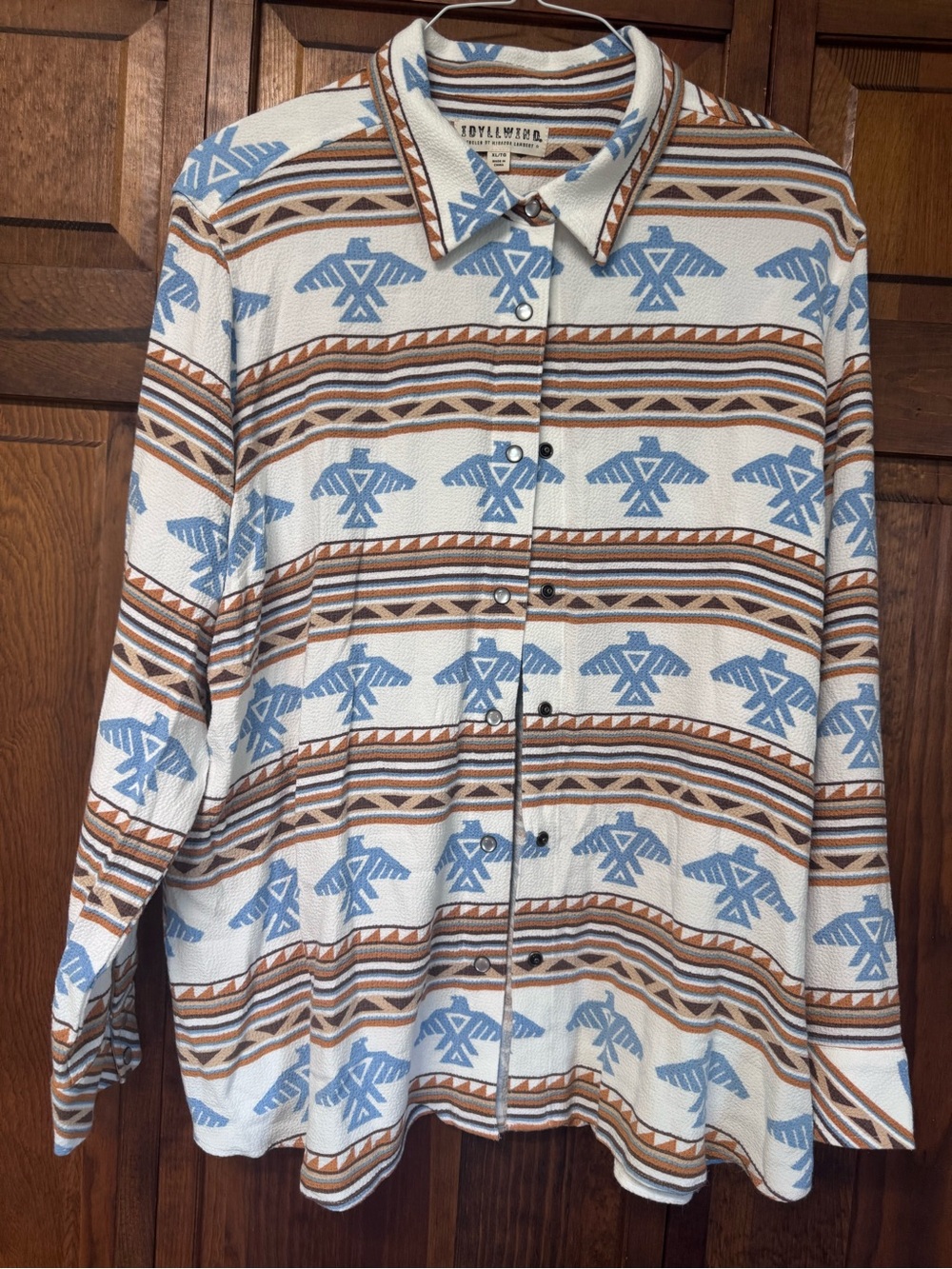 Idyllwind Cream Shirt with Blue & Brown Geometric Motifs